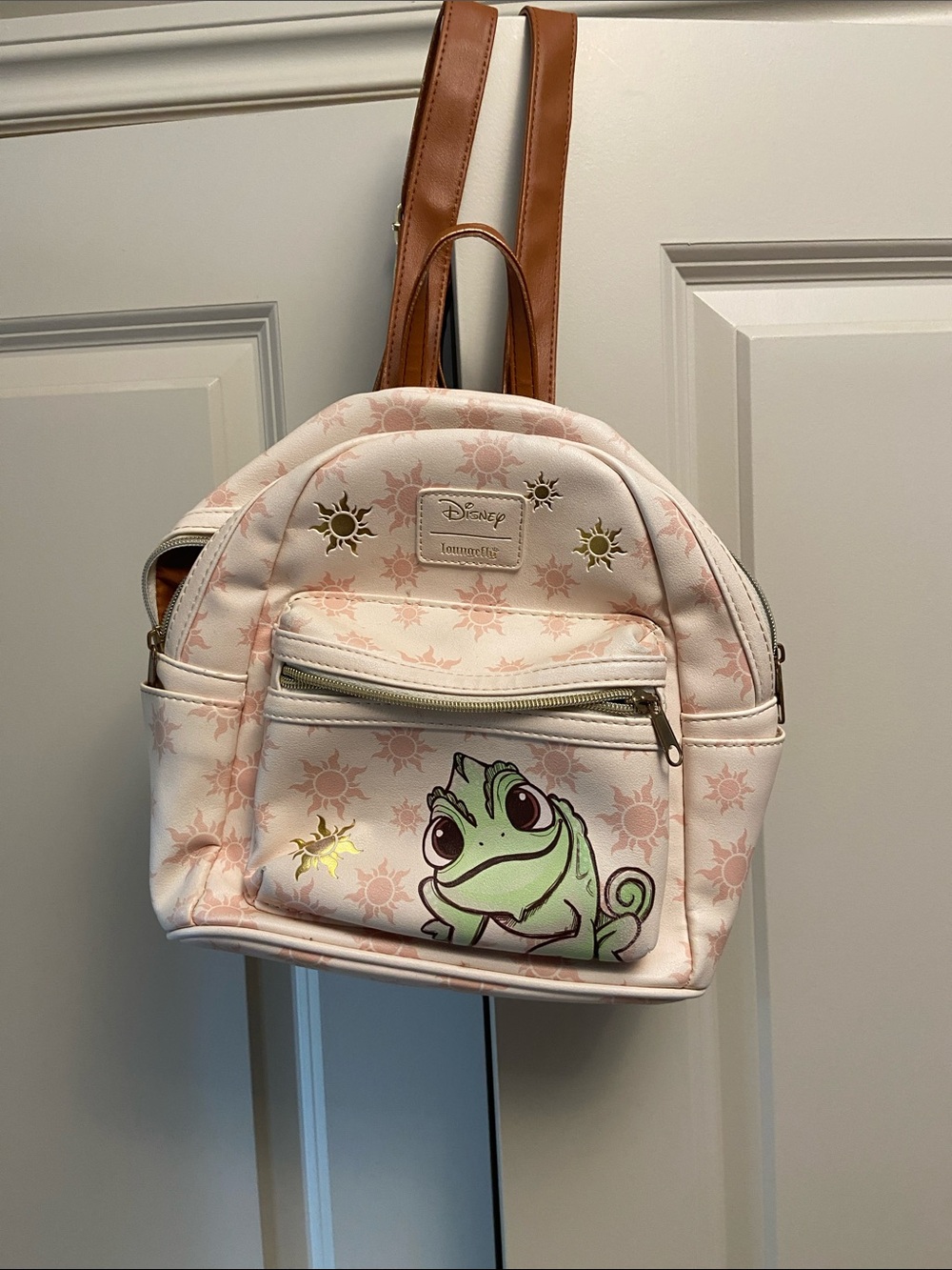 Disney Pink Pascal Tangled Mini Backpack with Brown Straps EUC